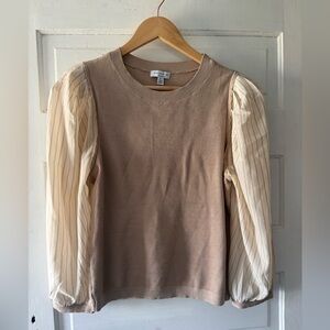 Current Air Anthropologie Neutral Ribbed Knit Crewneck in Beige